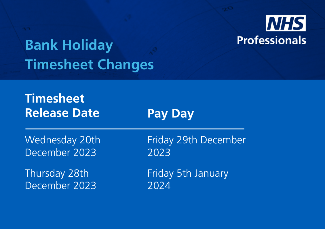 December 2023 and January 2024 Bank Holiday Timesheet Release Dates